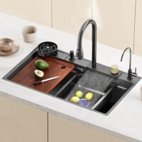 29.5 (1) 29.5" Stainless Steel Waterfall Kitchen Sink, 16 Inch Multi-Function Kitchen Sink