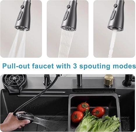 29.5 (2) 29.5" Stainless Steel Waterfall Kitchen Sink, 16 Inch Multi-Function Kitchen Sink
