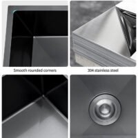 34.65" Large Kitchen Black Handmade Sink Double bowl without Faucet Durable and rust protection suitable for Workstation