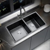 34.65" Large Kitchen Black Handmade Sink Double bowl without Faucet Durable and rust protection suitable for Workstation