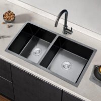34.65" Large Kitchen Black Handmade Sink Double bowl without Faucet Durable and rust protection suitable for Workstation