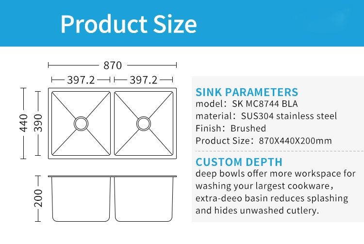 34.65" Large Kitchen Black Handmade Sink Double bowl without Faucet Durable and rust protection suitable for Workstation