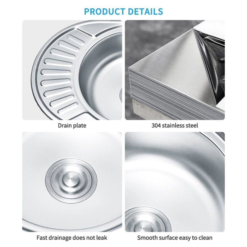 5745 Zhongshan Stainless Steel Sink Hot Sale Single Bowl Pressed Sink with Plate Round Washing and Cooking Sink