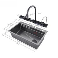 7545Whale 304 sink key digital display waterfall rain sink stainless steel large single trough manual basin washing dishes under the basin