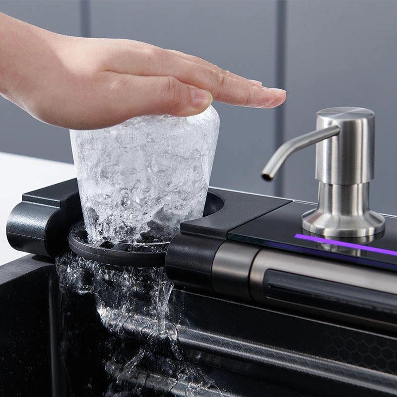 7545Whale 304 sink key digital display waterfall rain sink stainless steel large single trough manual basin washing dishes under the basin