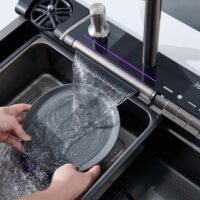 7545Whale 304 sink key digital display waterfall rain sink stainless steel large single trough manual basin washing dishes under the basin