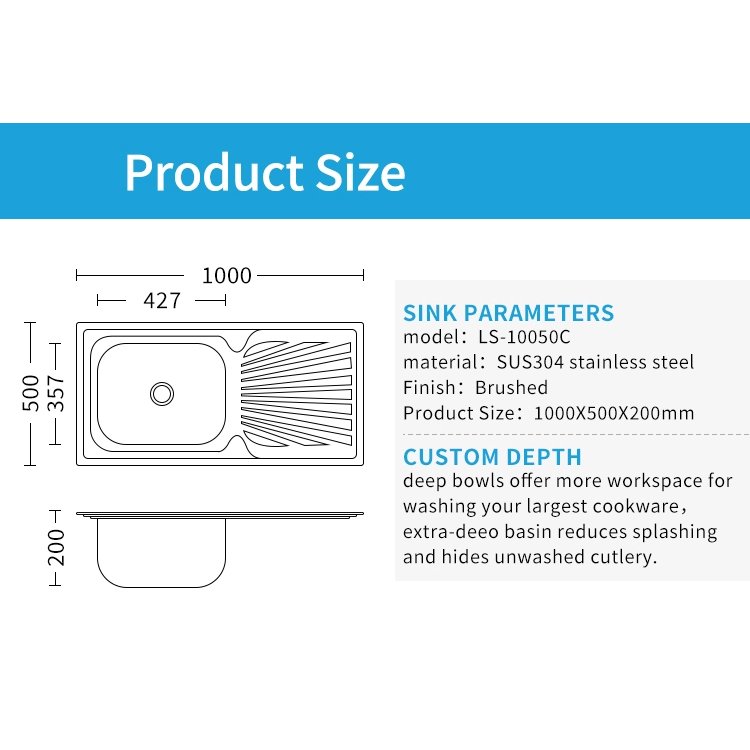 High-performance Large size Stainless Steel Sink for KItchen