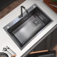 Hot Sale Large Single-slot Nano Black Kitchen Sink with Cutting Board Modern Concept Kitchen Sink