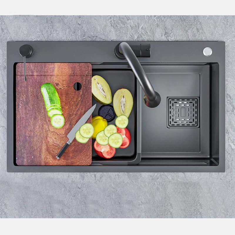 Hot Sale Large Single-slot Nano Black Kitchen Sink with Cutting Board Modern Concept Kitchen Sink