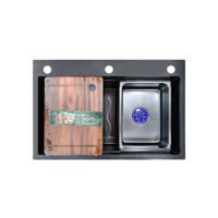 Hot Sale Large Single-slot Nano Black Kitchen Sink with Cutting Board Modern Concept Kitchen Sink