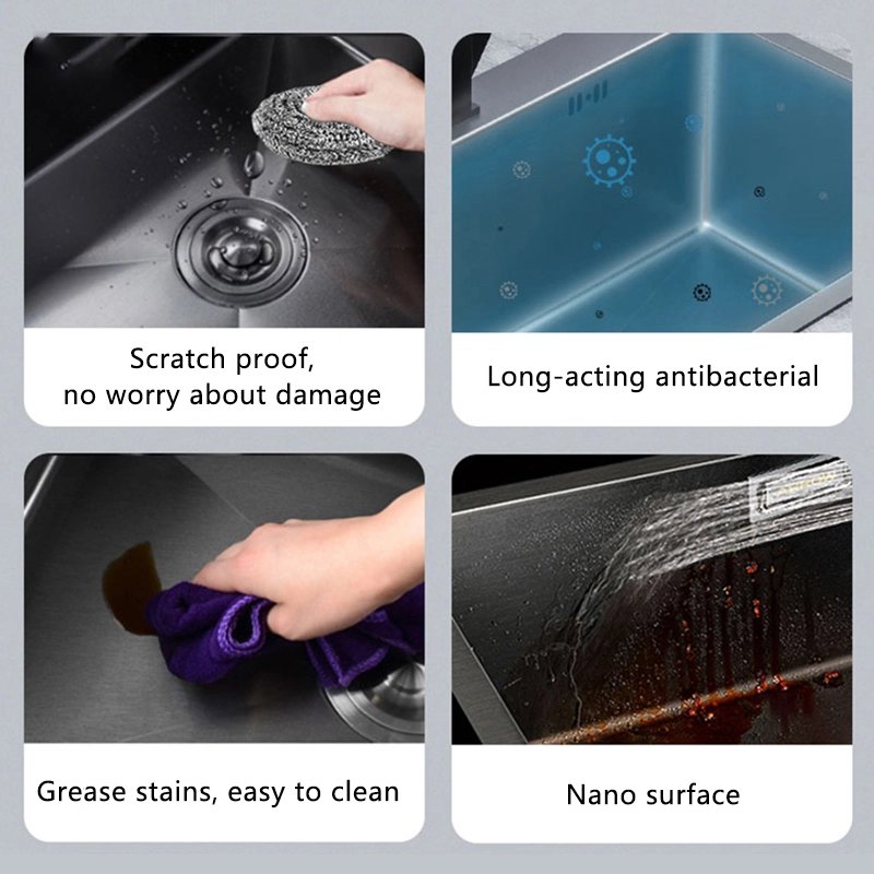 Hot Sale Large Single-slot Nano Black Kitchen Sink with Cutting Board Modern Concept Kitchen Sink