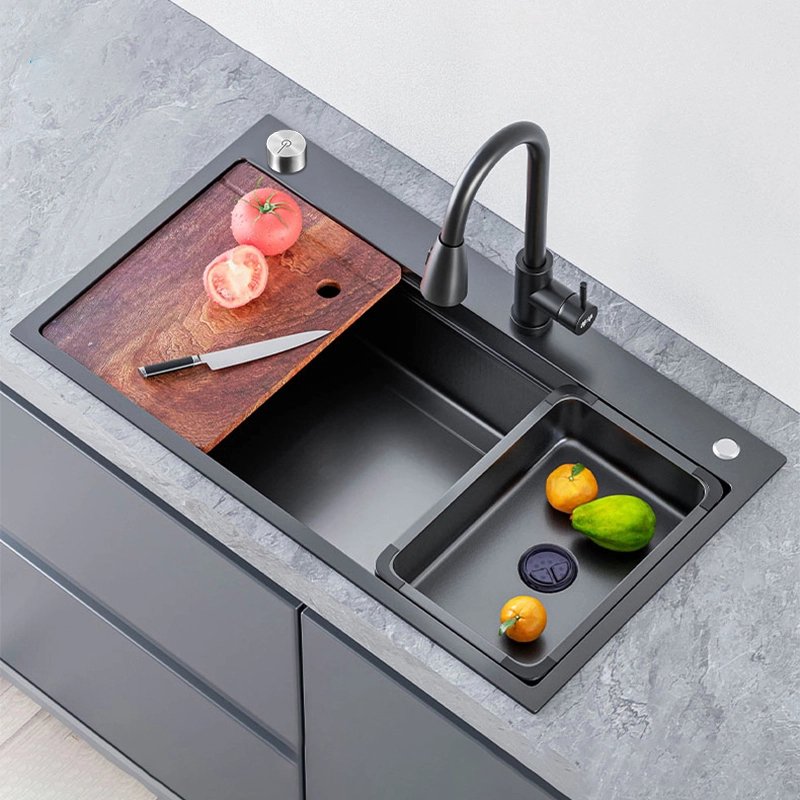 Hot Sale Large Single-slot Nano Black Kitchen Sink with Cutting Board Modern Concept Kitchen Sink
