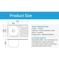 Hot sale Unique 304 Stainless Steel Single Basin Kitchen Laundry Sink Square Design Deep Drainboard Single Basin
