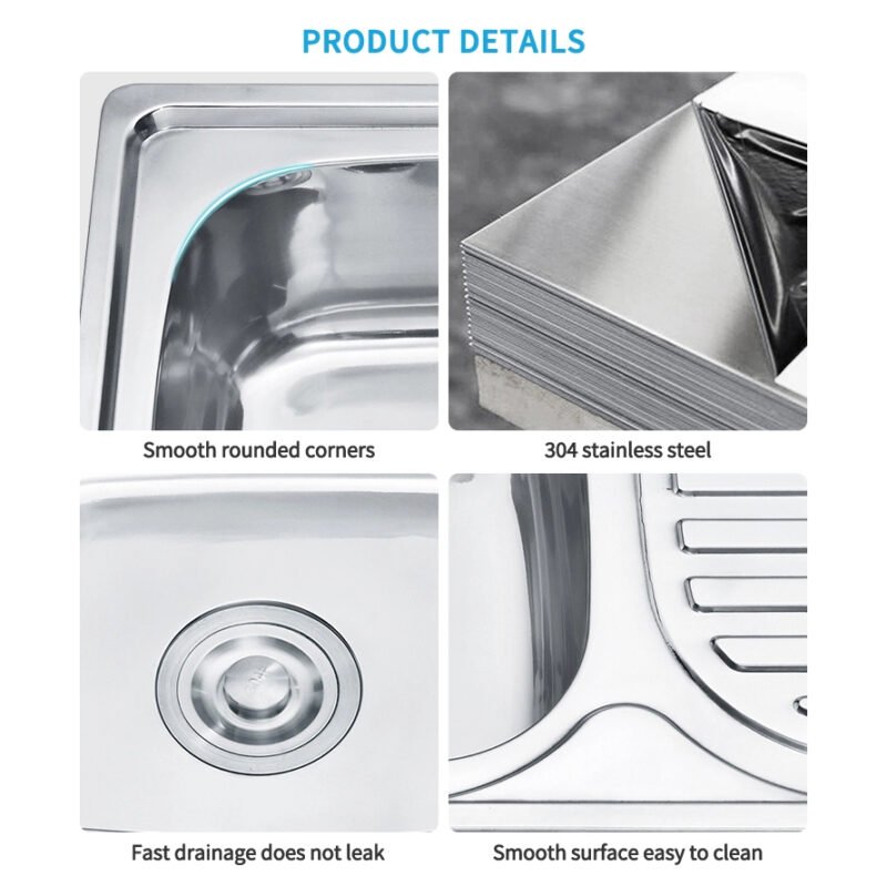 Hot sale Unique 304 Stainless Steel Single Basin Kitchen Laundry Sink Square Design Deep Drainboard Single Basin