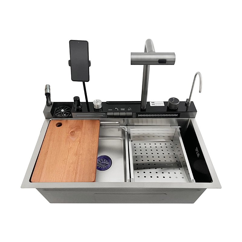 Kitchen Sink with Mobile Phone Holder&Spray Gun Smart Multi-function Sink (5) Kitchen Sink with Mobile Phone Holder&Spray Gun Smart Multi-function Sink
