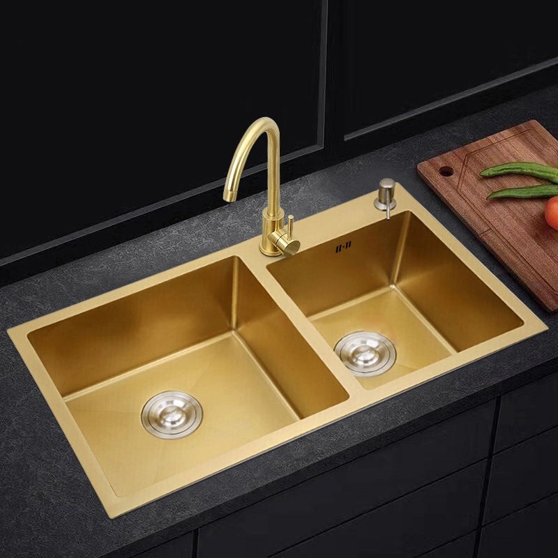 Luxury Gold Kitchen Sink – Modern Double Bowl Handmade Stainless Steel for Elegant Homes – Trending in Fashionable Kitchens & Interior Style