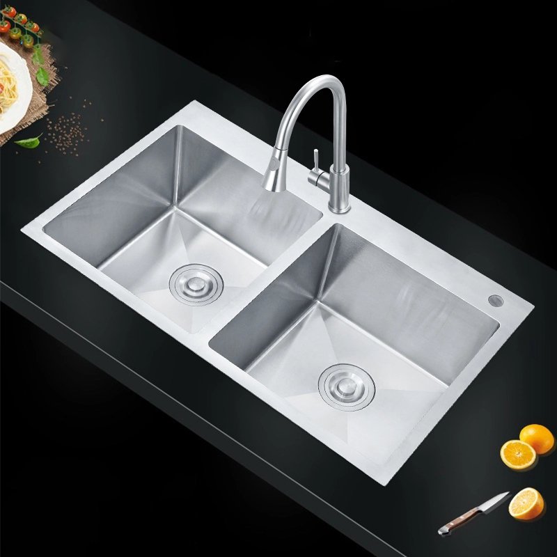 Premium Handmade Stainless Steel Double Equal Bowl Undermount Kitchen Sink – Ideal for Home, Utility, and Commercial Kitchens Farmhouse Sink
