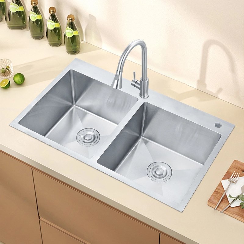 Premium Handmade Stainless Steel Double Equal Bowl Undermount Kitchen Sink – Ideal for Home, Utility, and Commercial Kitchens Farmhouse Sink