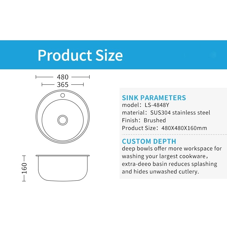 Round Kitchen 304/201 Stainless Steel House Family Kitchen Sink Wholesale Sink Direct Sale Factory