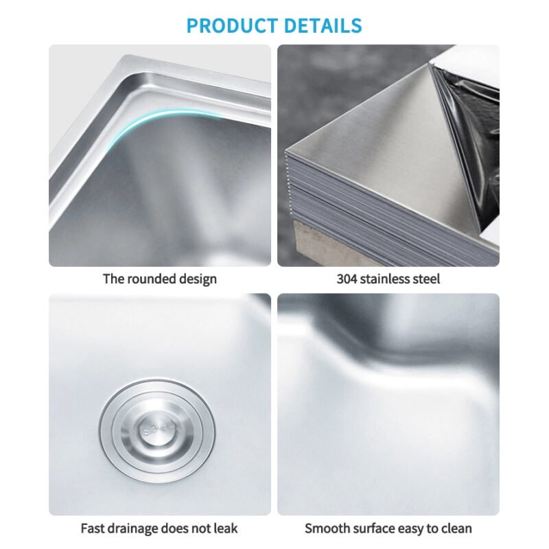 Stainless Steel Silver Rectangular Kitchen Sink with Double Faucet Holes – Ideal for Home and Commercial Use | Above Counter Kitchen Sink