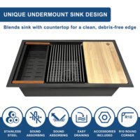 Undermount Sliver Kitchen Sink 33' Handcrafted Stainless Steel Sink with large Space