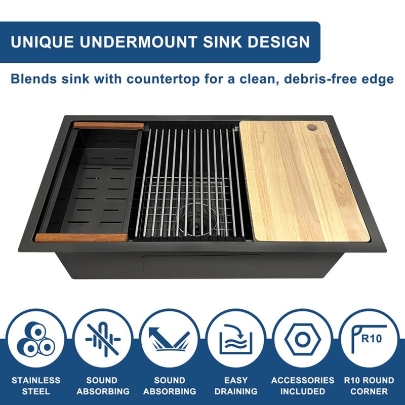 Undermount Sliver Kitchen Sink 33' Handcrafted Stainless Steel Sink with large Space