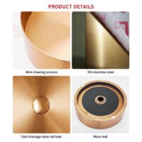 Vessel Round Sink luxury design bathroom stainless steel wash basin with easy to clean outdoor golden sink