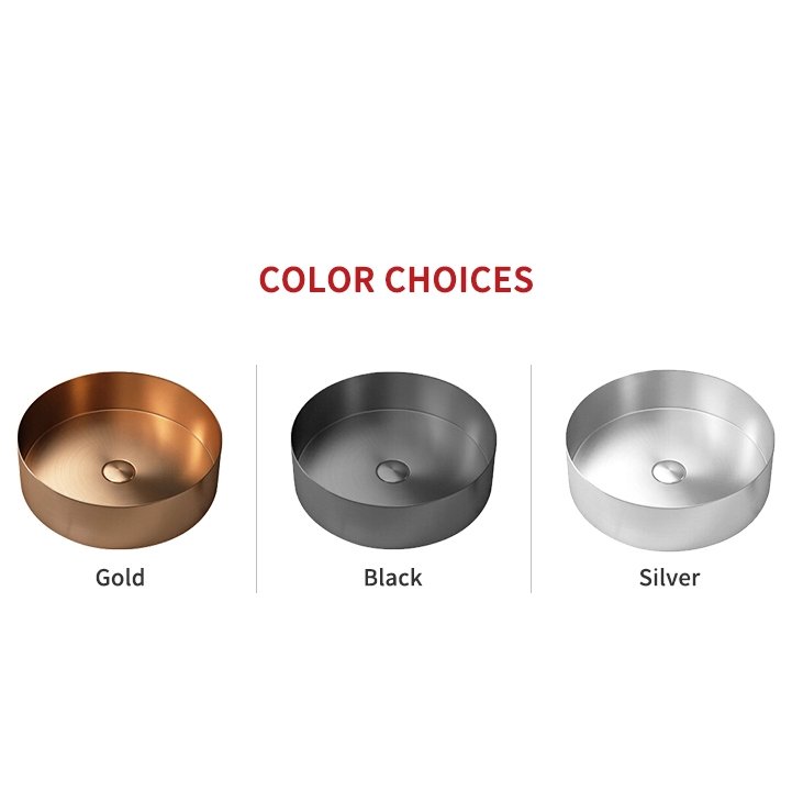 Vessel Round Sink luxury design bathroom stainless steel wash basin with easy to clean outdoor golden sink