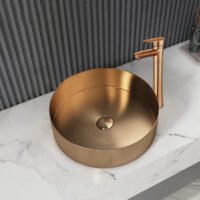 Vessel Round Sink luxury design bathroom stainless steel wash basin with easy to clean outdoor golden sink