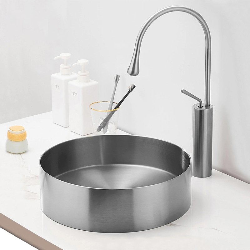 Vessel Round Sink luxury design bathroom stainless steel wash basin with easy to clean outdoor golden sink