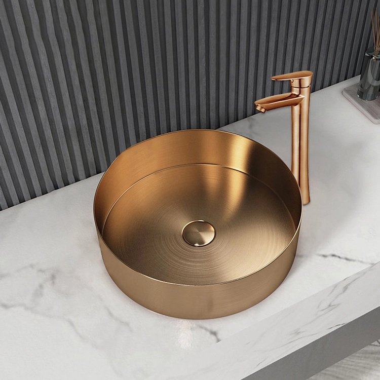 Vessel Round Sink luxury design bathroom stainless steel wash basin with easy to clean outdoor golden sink Vessel Round Sink luxury design bathroom stainless steel wash basin with easy to clean outdoor golden sink