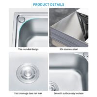 Washing and Cooking Basin 304 Stainless Steel Pressing Sink Deep Wash Basin Single Bowl Big Size Home Farmhouse