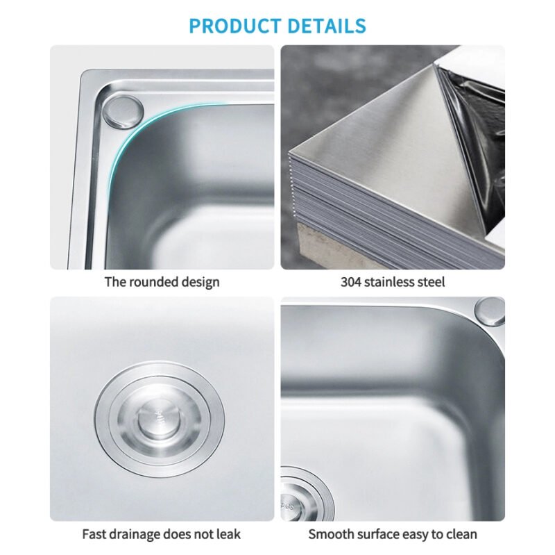 Washing and Cooking Basin 304 Stainless Steel Pressing Sink Deep Wash Basin Single Bowl Big Size Home Farmhouse